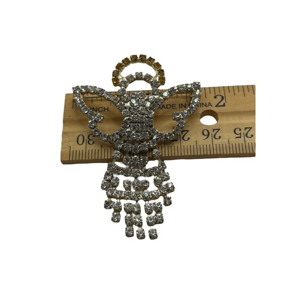 VTG Angel Brooch Pin Cherub w/ Halo Dangling Crystal Clear Rhinestones No Lead - Picture 13 of 14
